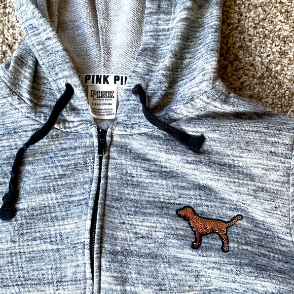 Victoria secret zip up hoodie with sequin lettering, race stripe down the arms - Picture 3 of 4